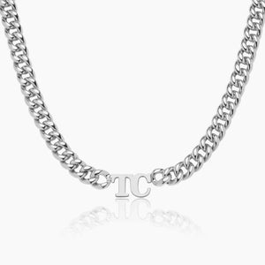 Double Initial Letter Necklace with Cuban Chain