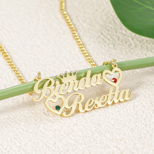 Double Name Necklace with Birthstone