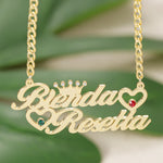 Double Name Necklace with Birthstone
