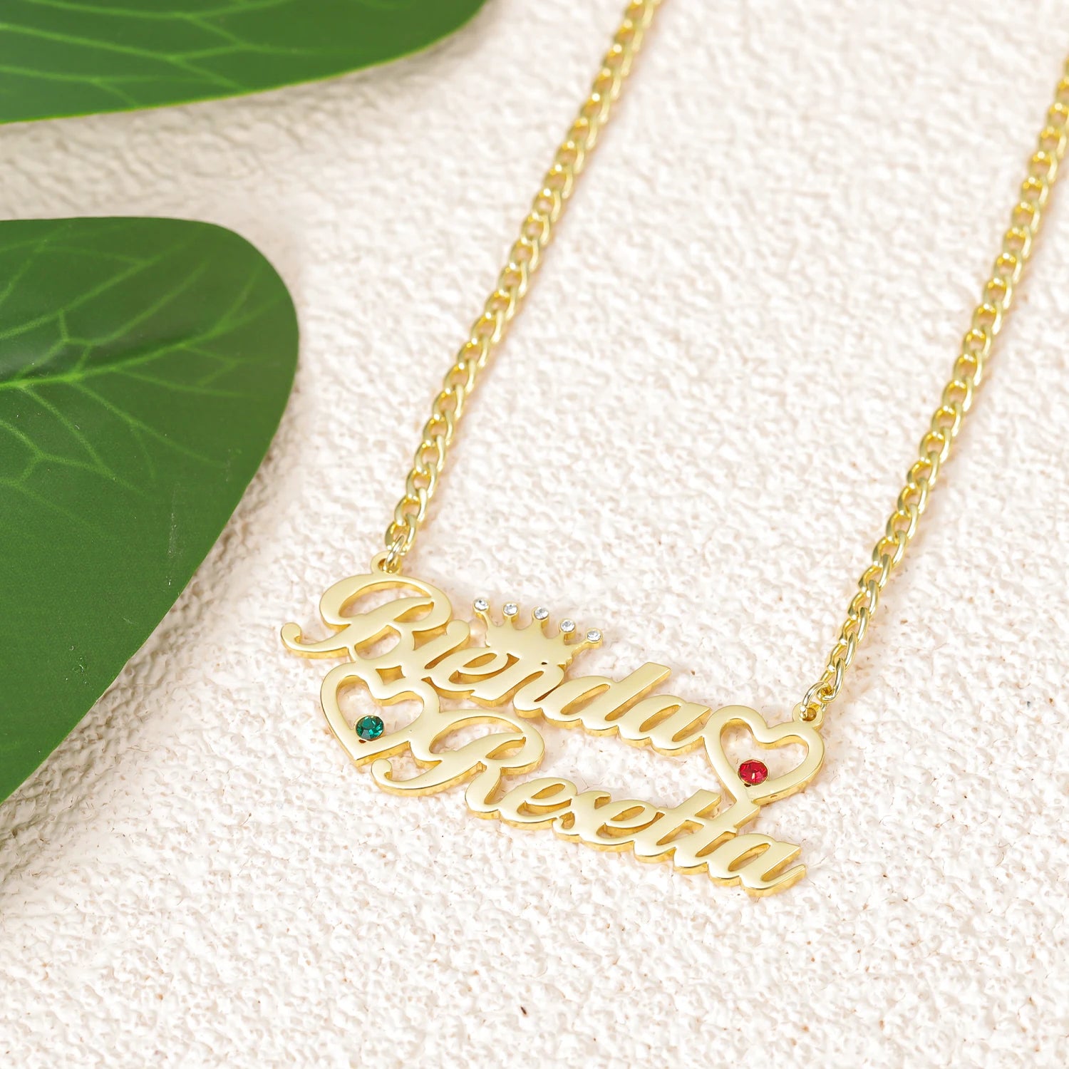 Double Name Necklace with Birthstone