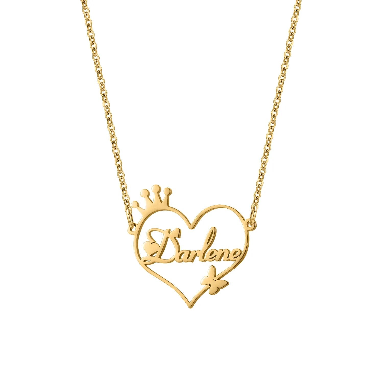 Personalized Heart Name Necklace with Crown