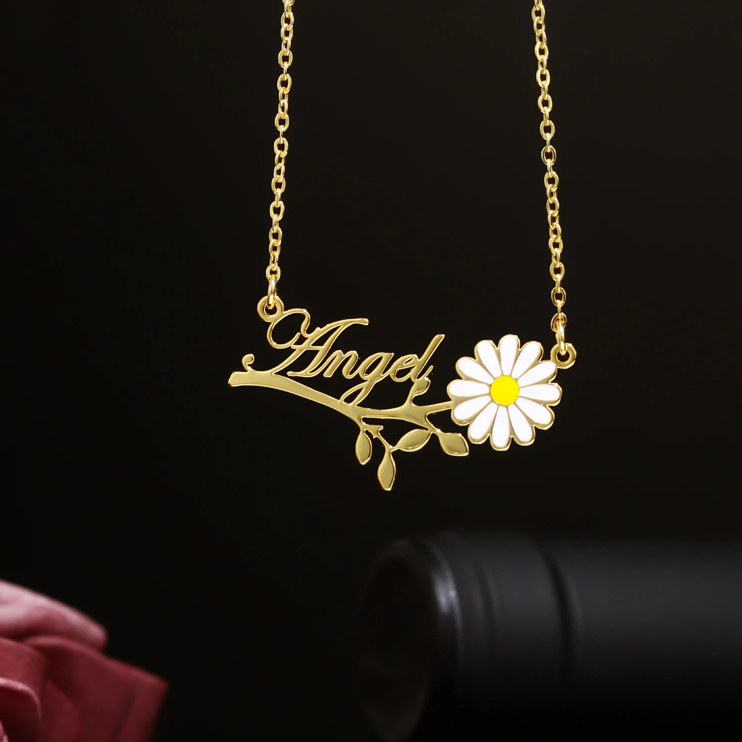 Personalized Flower Gold Plate Necklace