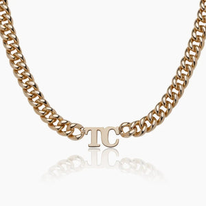 Double Initial Letter Necklace with Cuban Chain
