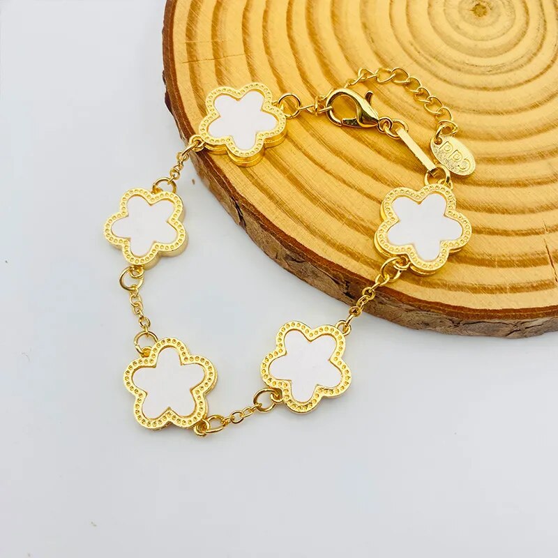 Gold Plated Five Flower Charm Bracelet