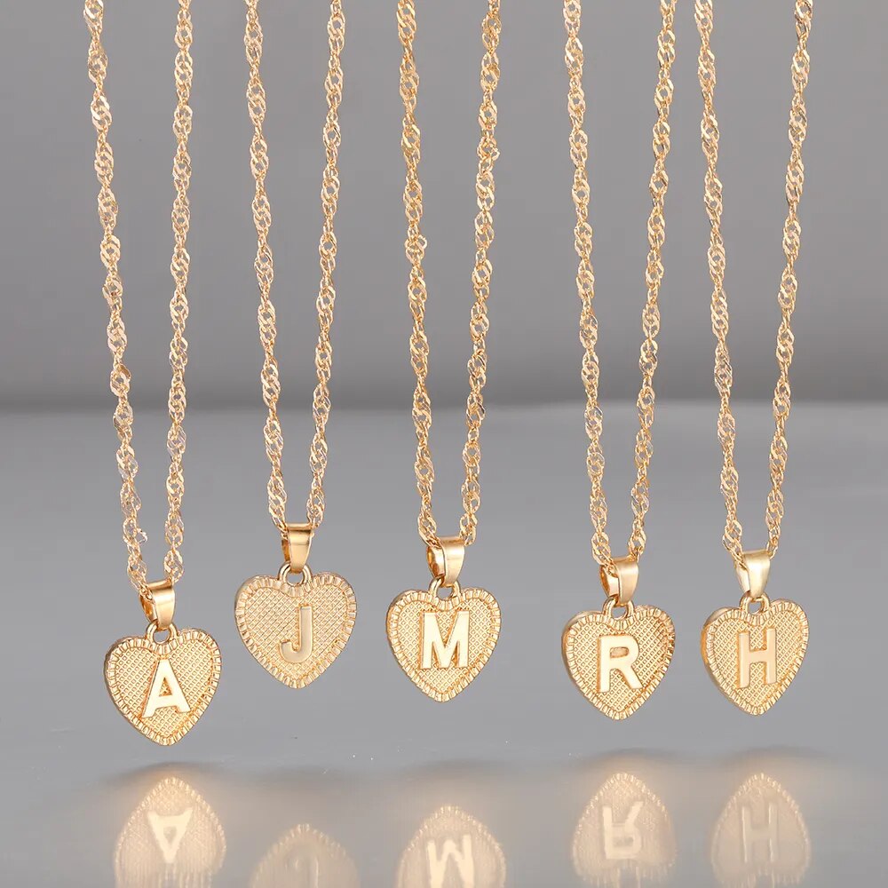 Vintage Initial Letter Heart Pendant Necklace
