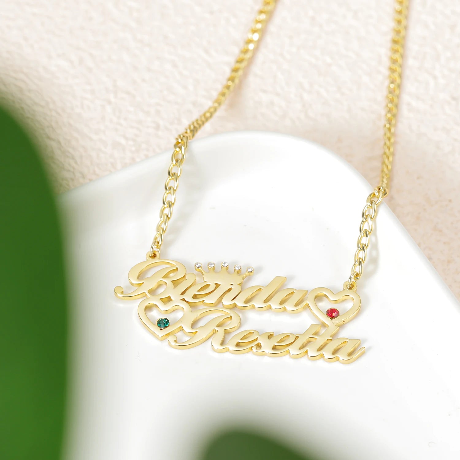 Double Name Necklace with Birthstone