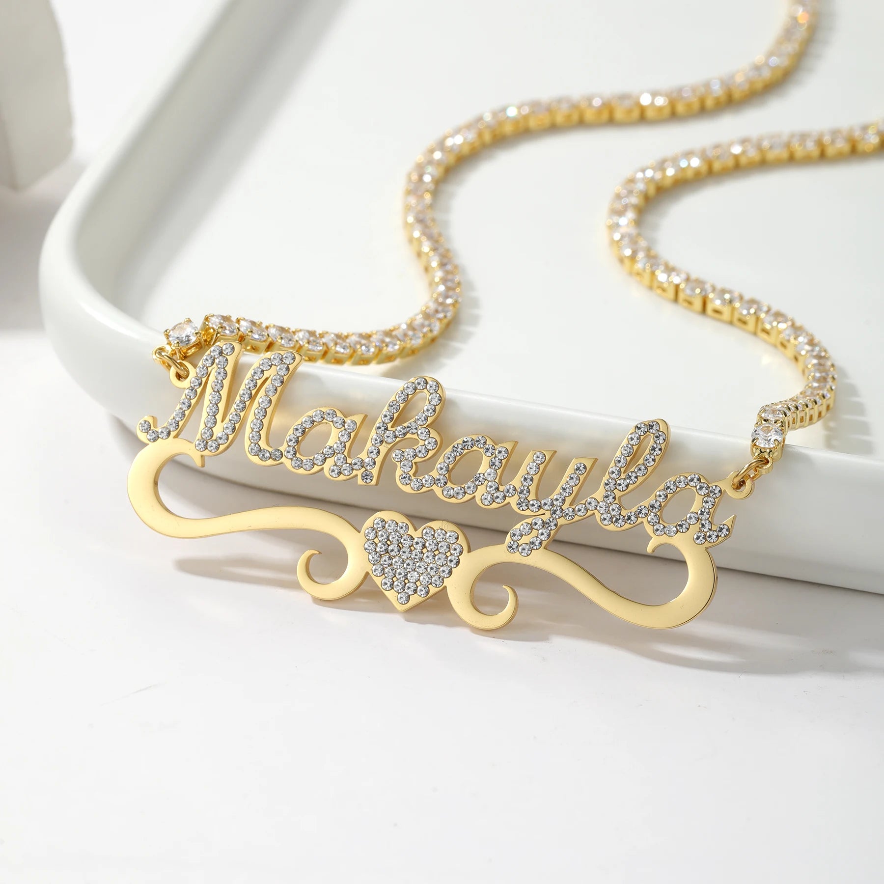 Personalized Iced Heart Tennis Chain Necklace