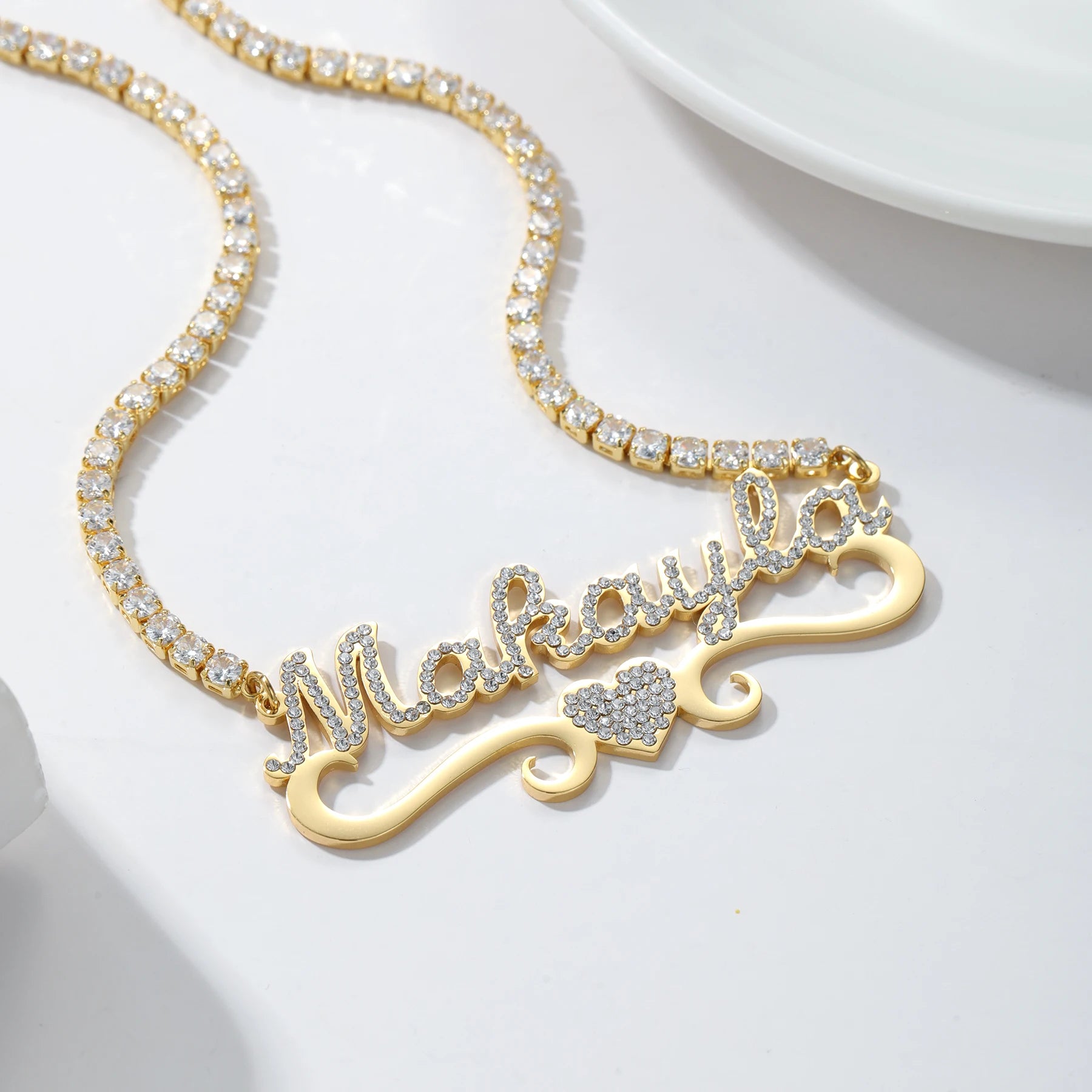 Personalized Iced Heart Tennis Chain Necklace