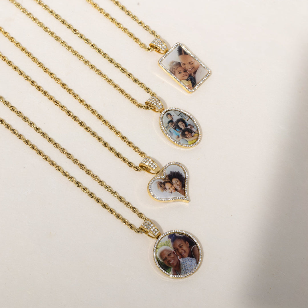 Kids Iced Photo Pendant w/ Rope Chain