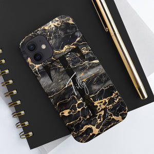 Personalized Black With Rose Gold Cracks Phone Case