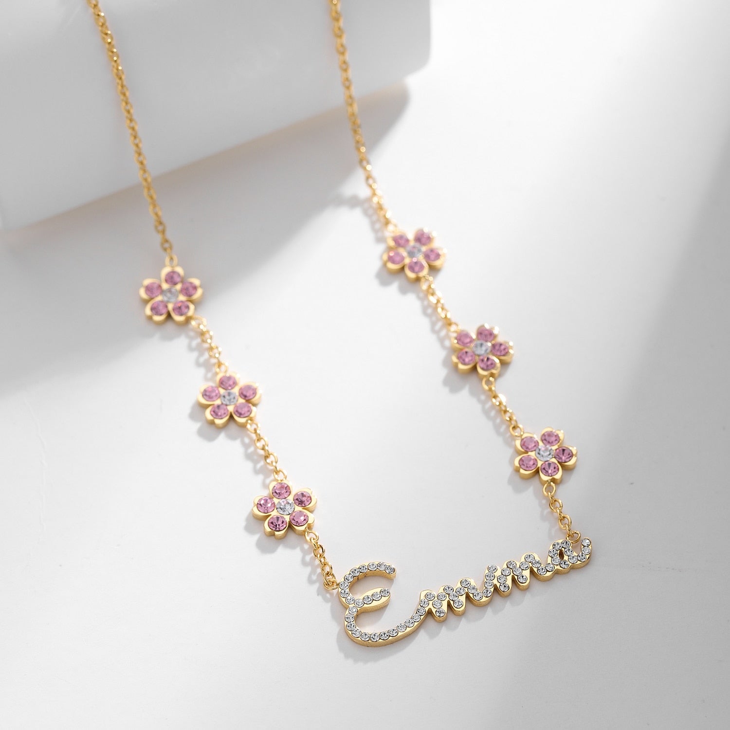 Personalized Crystal Flower Pendant Necklace