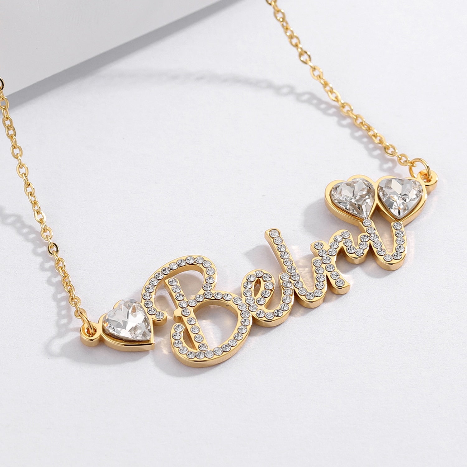 Personalized Iced Double Heart Necklace