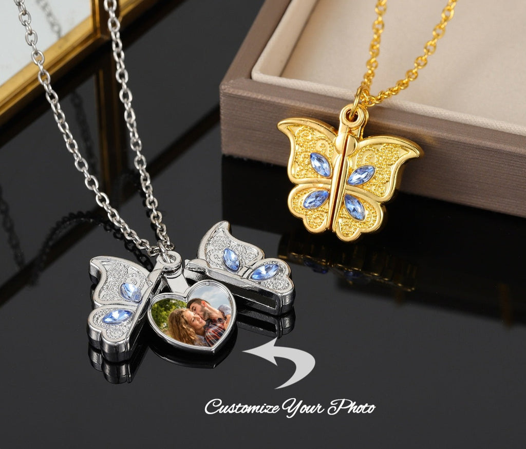 Custom Butterfly Photo Necklace