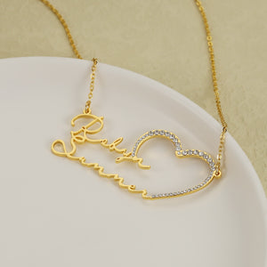 Personalized Double Name Iced Heart Necklace
