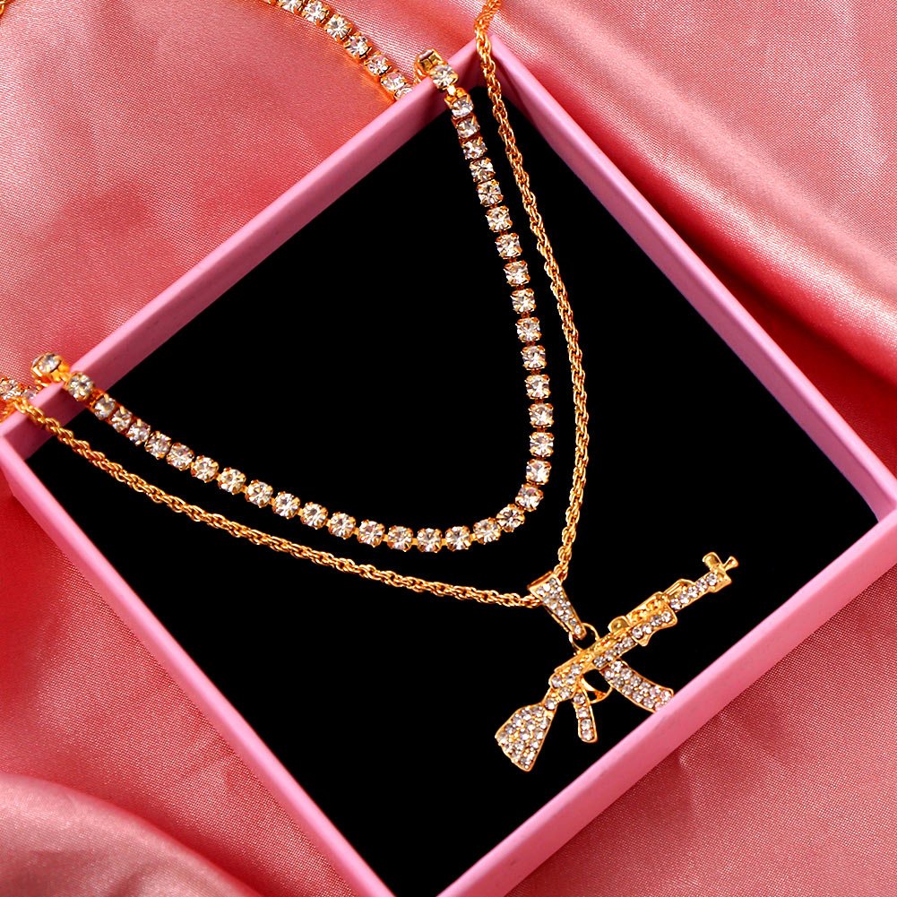AK47 Gun Tennis and Long Chain Pendant Necklace - Limitless Jewellery