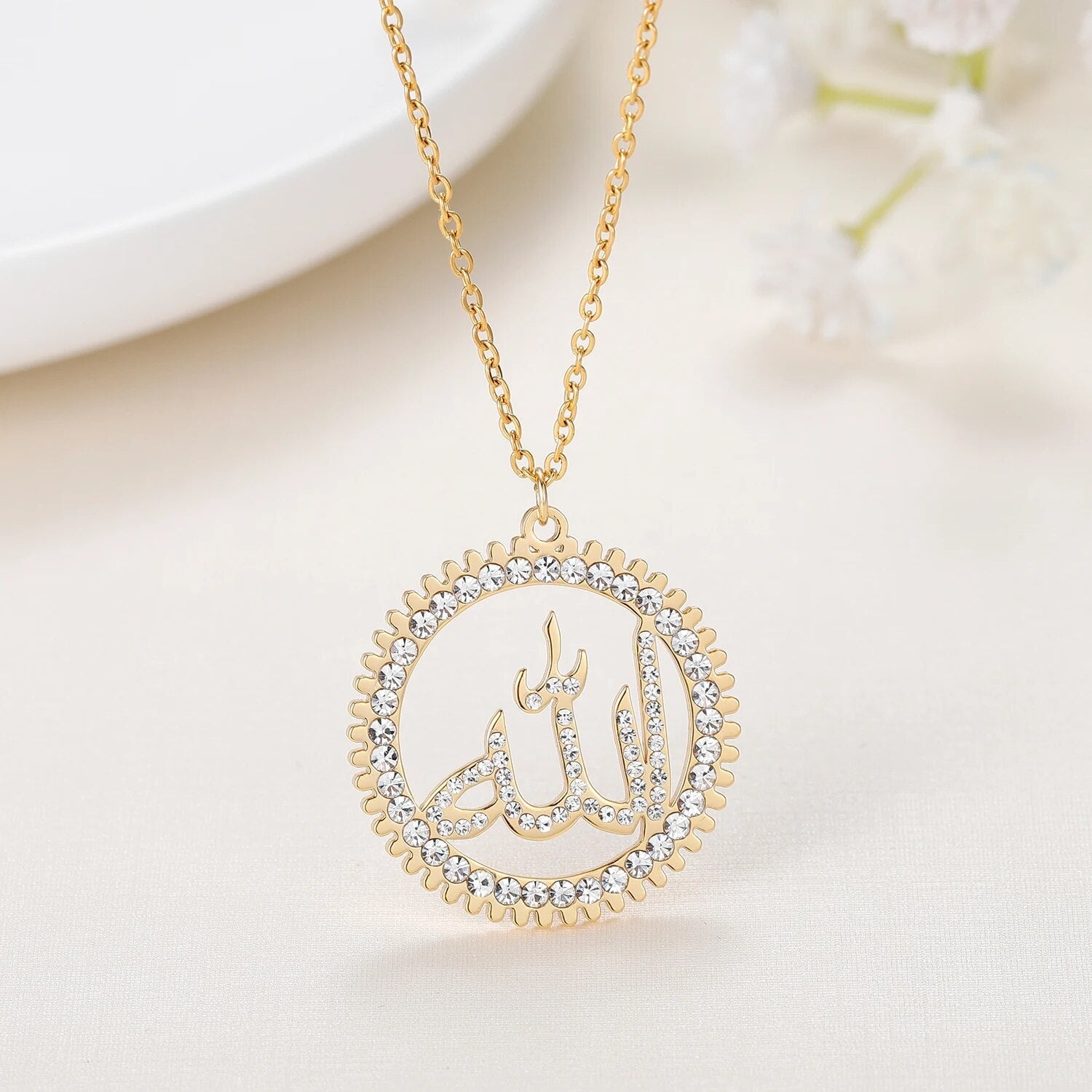 Allah Round Iced Out Stainless Steel Pendant Necklace - Limitless Jewellery