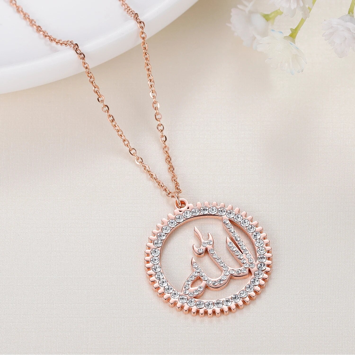 Allah Round Iced Out Stainless Steel Pendant Necklace - Limitless Jewellery