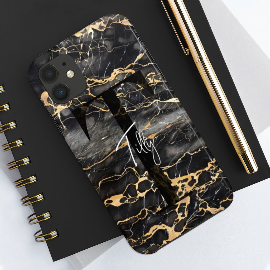 Personalized Black With Rose Gold Cracks Phone Case
