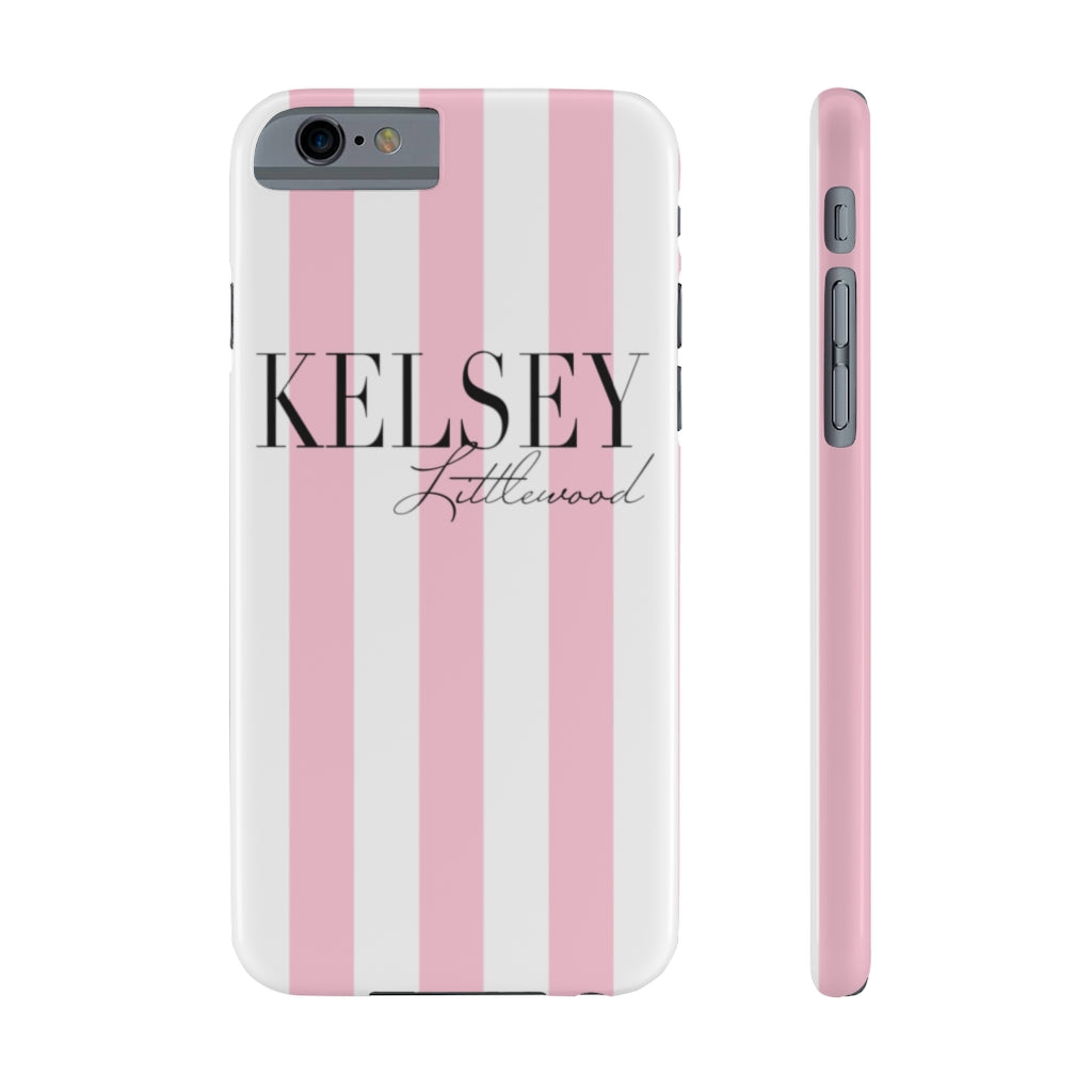 Personalized Pink Stripes Slim Phone Case