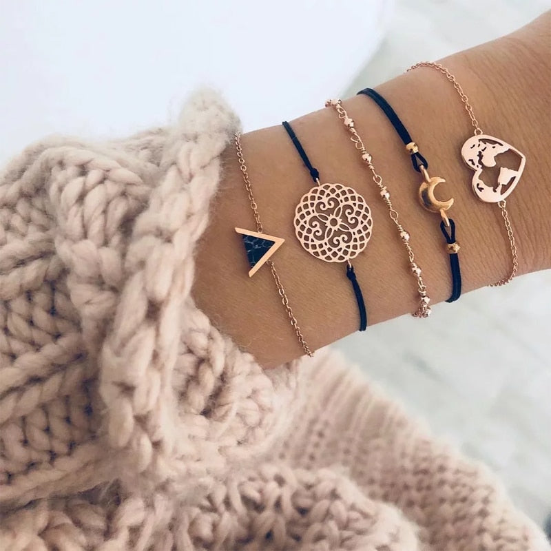Triangle Round Moon Heart Map Bracelet - Limitless Jewellery