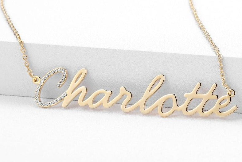 Personalized First Letter Cursive Iced Necklace