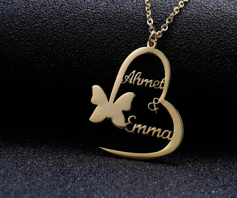Personalized Double Name Butterfly Necklace - Limitless Jewellery