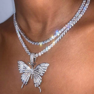Butterfly Pendant Tennis Chain Necklace