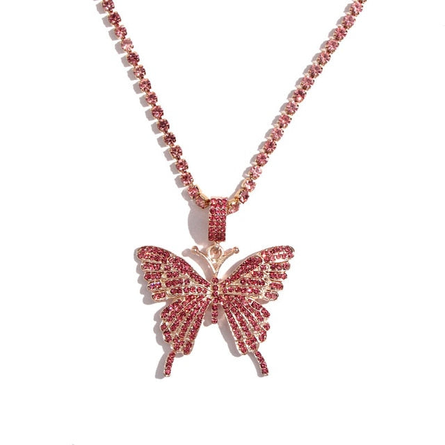 Butterfly Pendant Tennis Chain Necklace