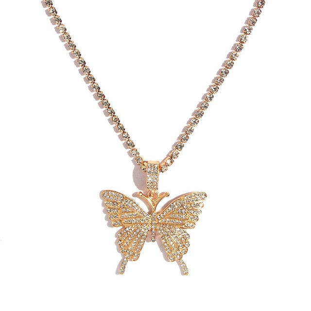 Butterfly Pendant Tennis Chain Necklace