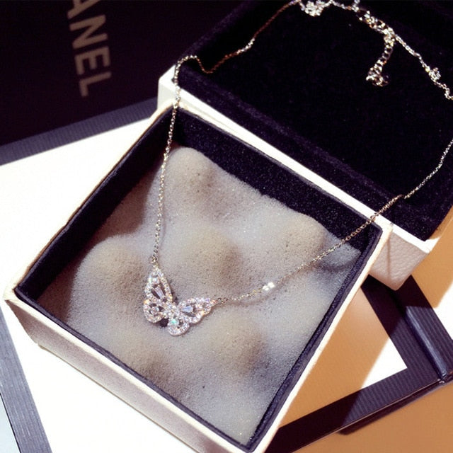 Iced Zirconia Butterfly Necklace