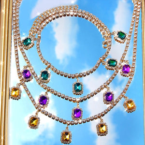 Iced Out Crystal Square Tennis Chain Necklace