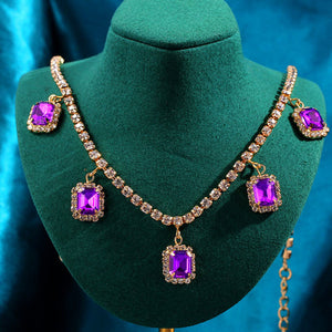 Iced Out Crystal Square Tennis Chain Necklace