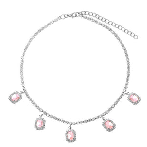 Iced Out Crystal Square Tennis Chain Necklace