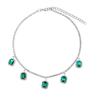 Iced Out Crystal Square Tennis Chain Necklace