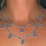 Iced Out Crystal Square Tennis Chain Necklace