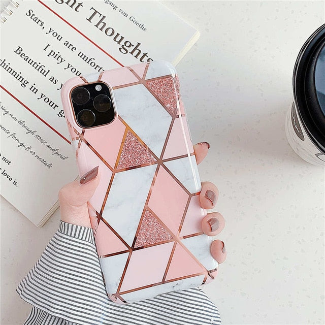 Pink Glitter Marble Iphone Case