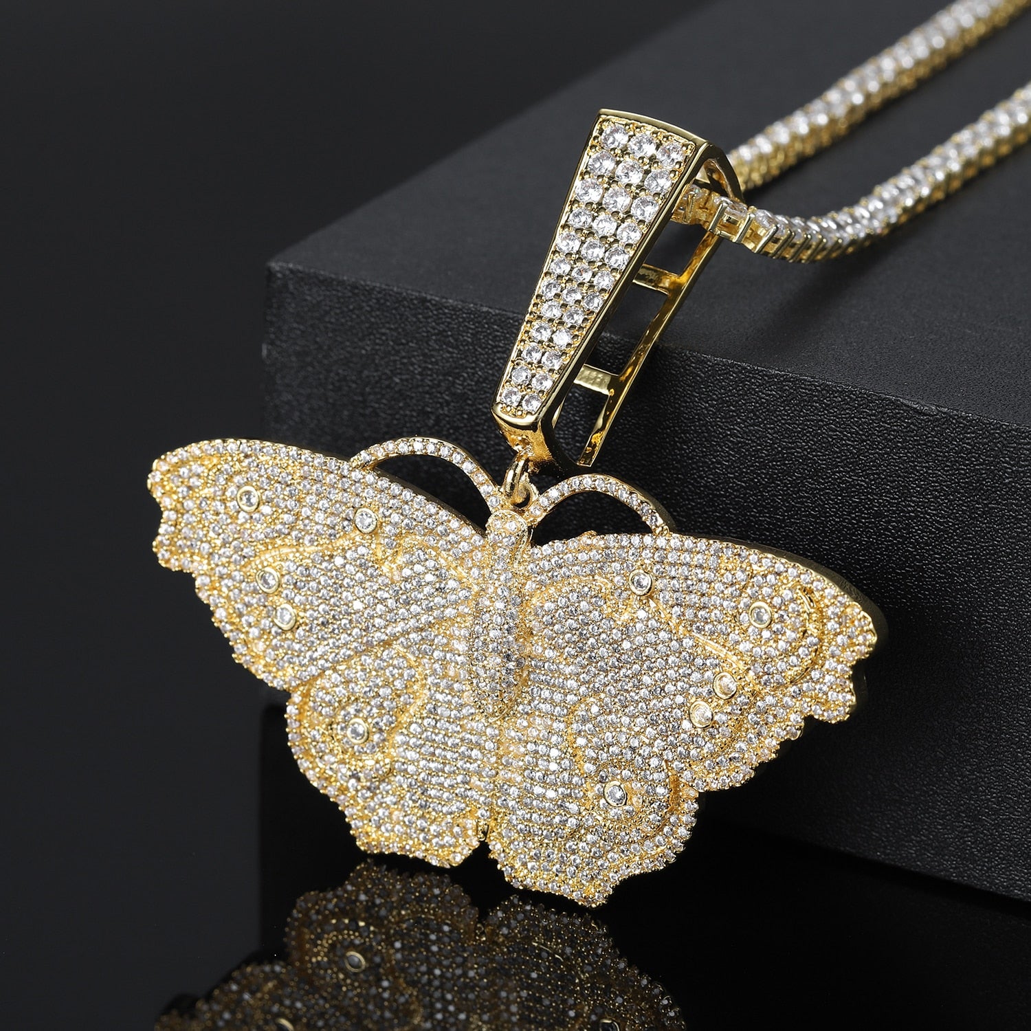 Blinged Butterfly Pendant Necklace