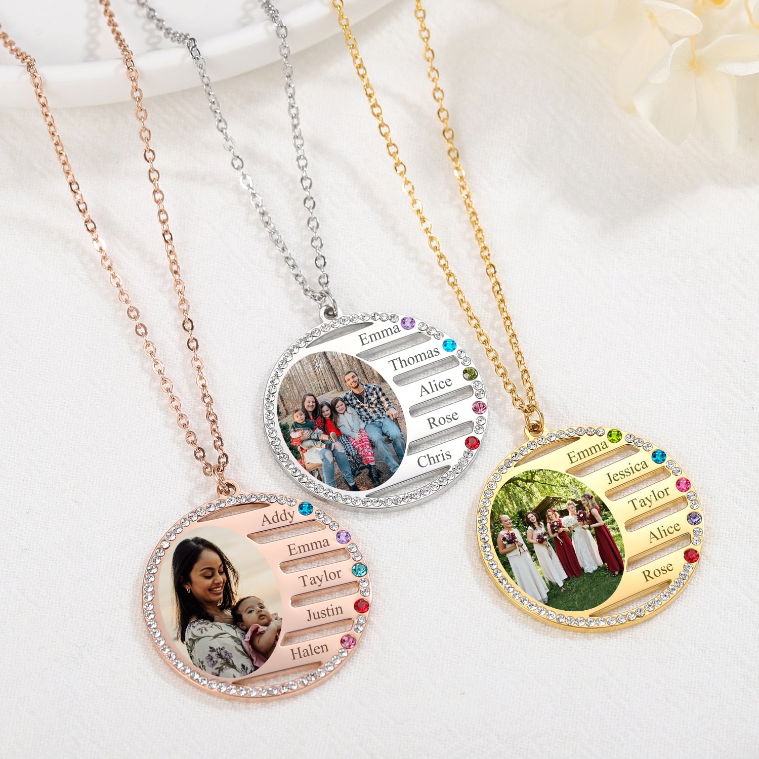 Personalized Family Birthstone Photo Necklace