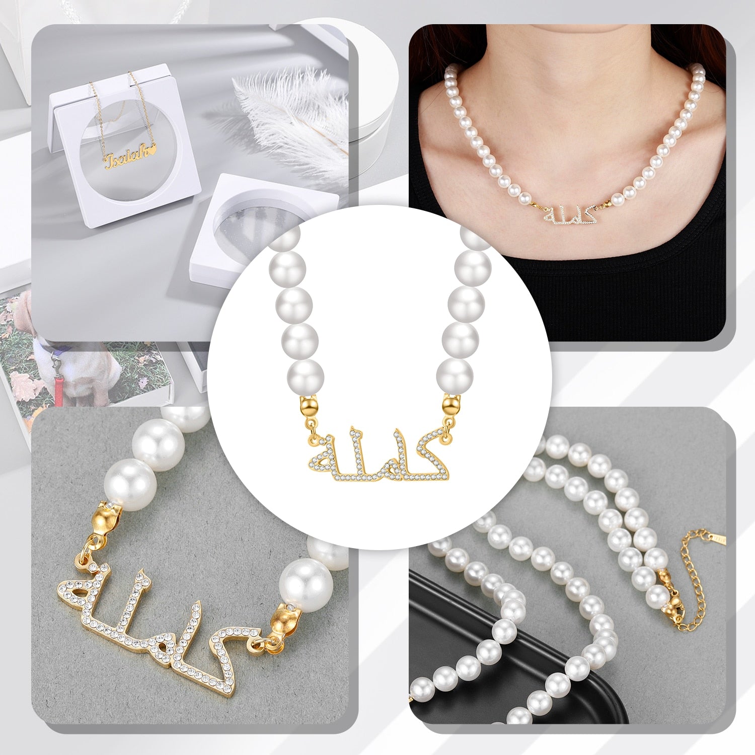 Personalized Iced Pearl Arabic Necklace