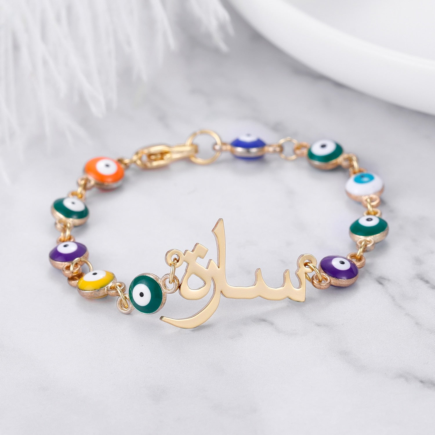 Personalized Evil Eye Chain Arabic Bracelet