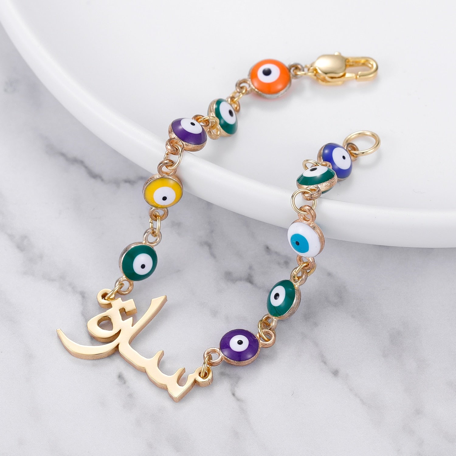 Personalized Evil Eye Chain Arabic Bracelet