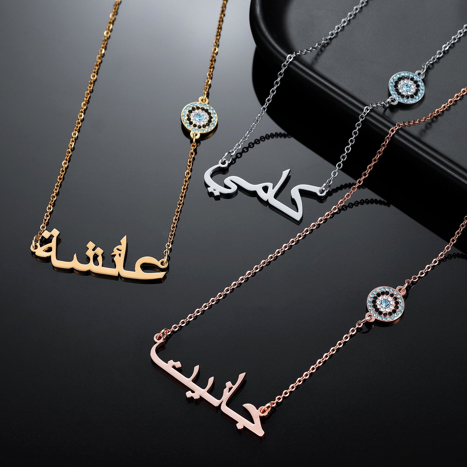 Personalized Evil Eye Arabic Necklace