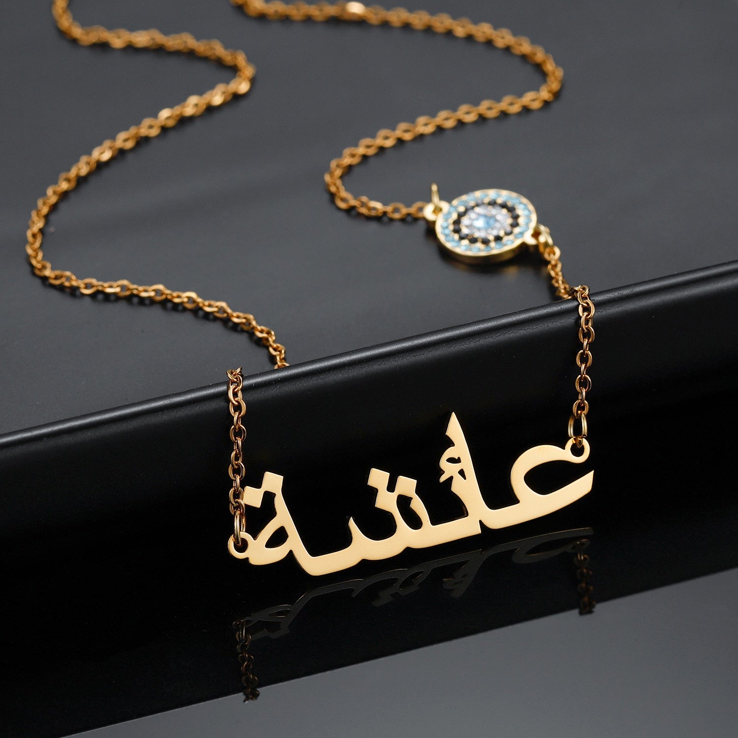 Personalized Evil Eye Arabic Necklace