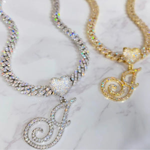 Initial Cursive Heart Pendant Necklace