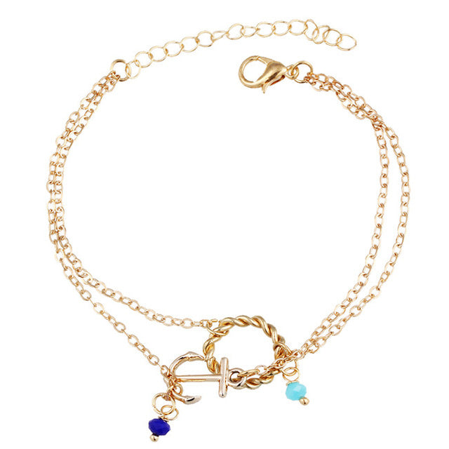 Women Blue Stone Beads Bohemian Ankle Bracelet - Limitless Jewellery
