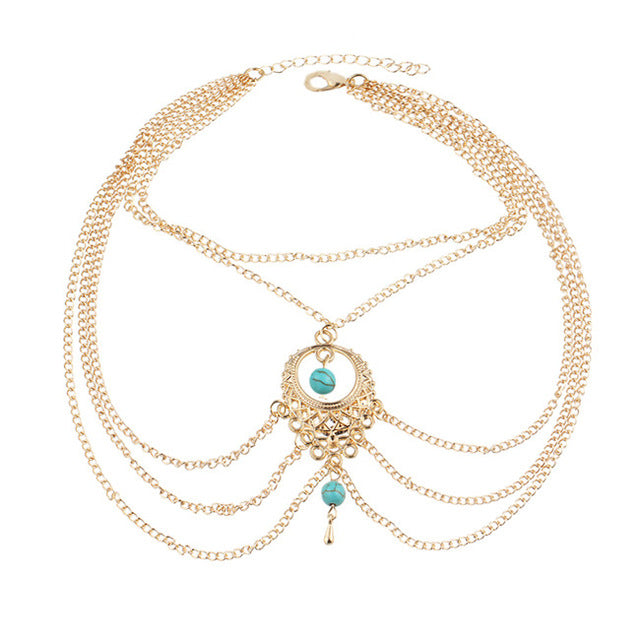 Women Blue Stone Beads Bohemian Ankle Bracelet - Limitless Jewellery